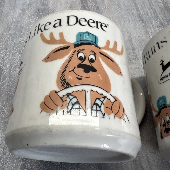Vintage John Deere Coffee Mugs Grandpa Grandma Driving Nothing Runs Like A Deer - Picture 9 of 11